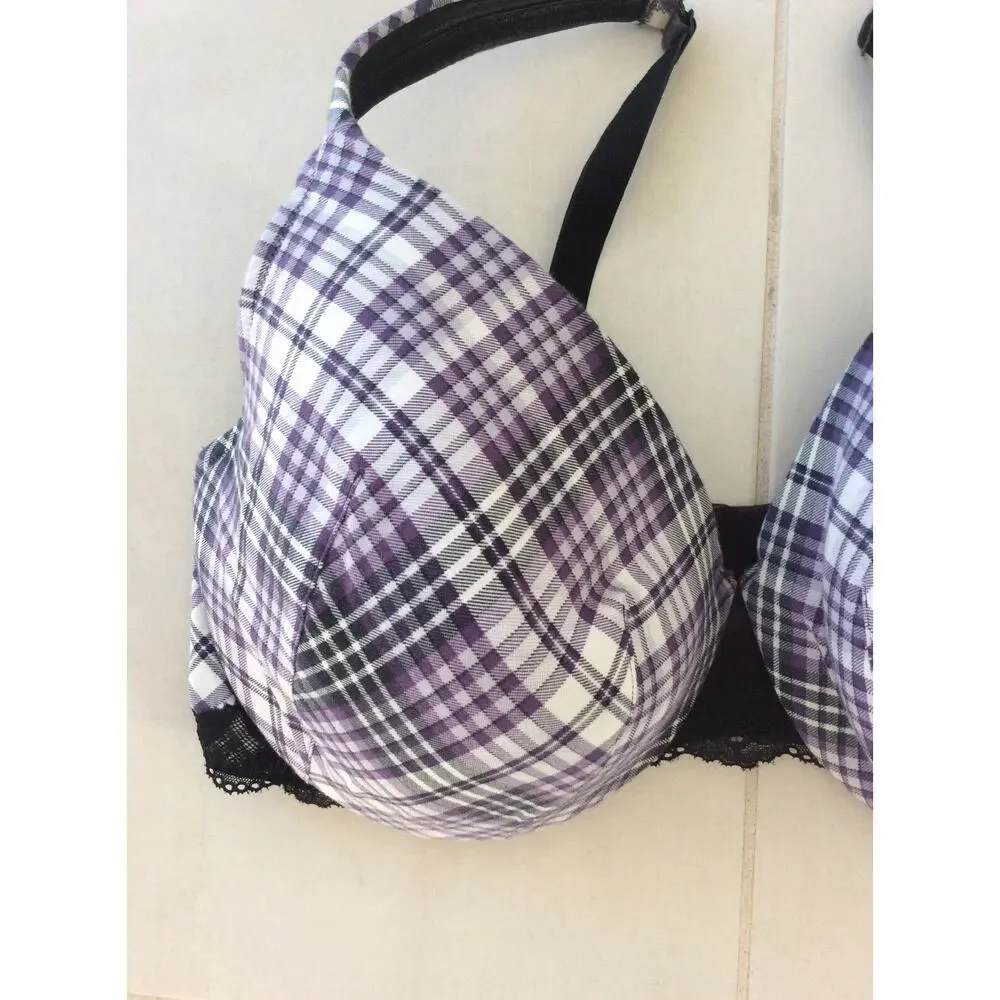 Cacique Lingerie Bra Plaid Lace Padded Underwire